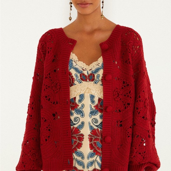 FARM Rio Red Crochet Cardigan - Picture 3 of 6